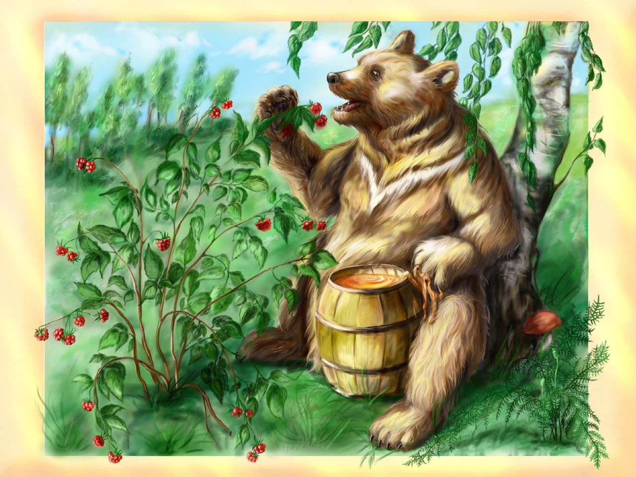 Медведь ест мед